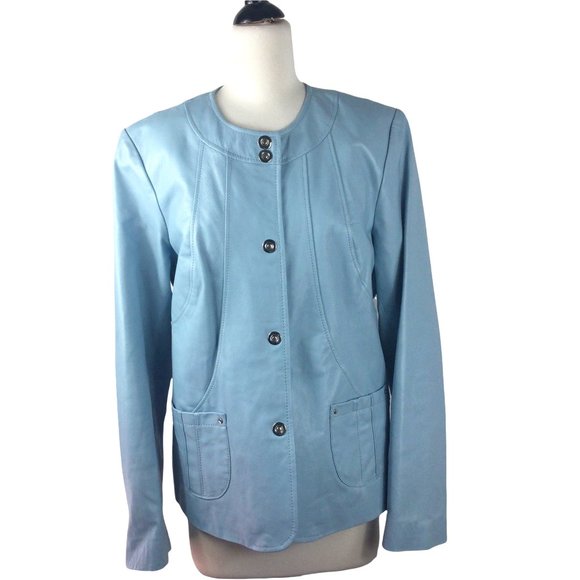 Dialogue Jackets & Blazers - Dialogue Baby Blue Leather Jacket, Medium